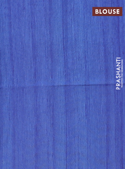 Semi tussar saree blue and beige with butta prints and madhubani printed pallu & border