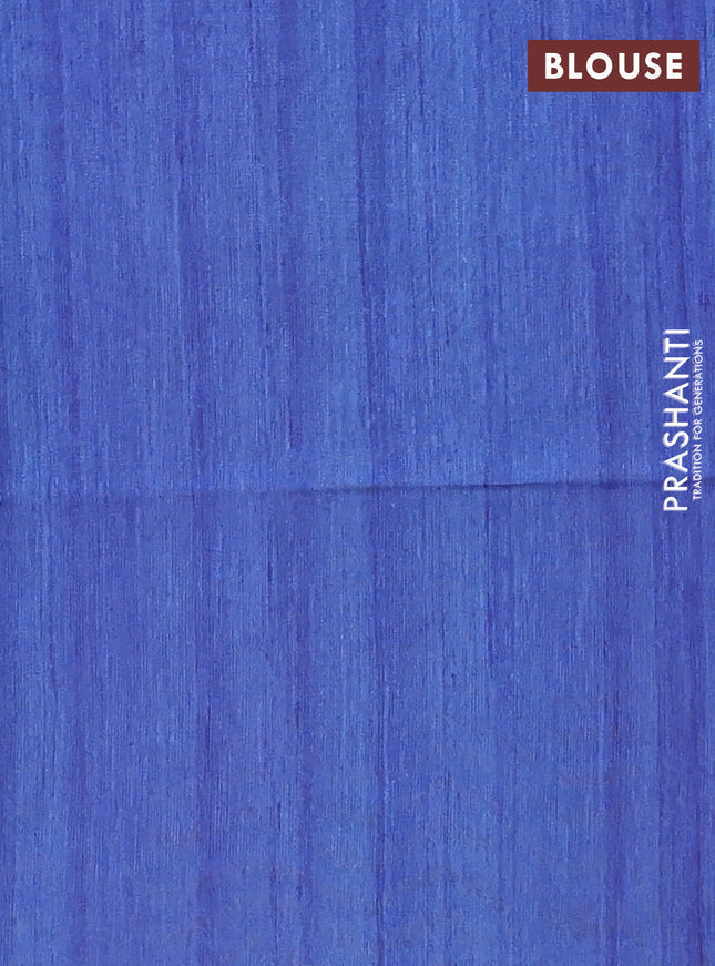 Semi tussar saree blue and beige with butta prints and madhubani printed pallu & border