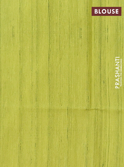 Semi tussar saree lime green and beige with butta prints and madhubani printed pallu & border