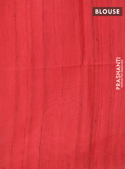 Semi tussar saree red and beige with butta prints and madhubani printed pallu & border