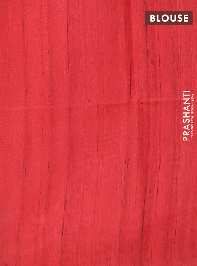 Semi tussar saree red and beige with butta prints and madhubani printed pallu & border
