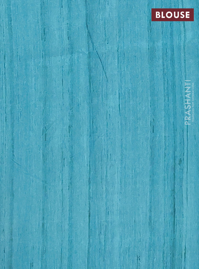 Semi tussar saree teal green and beige with butta prints and madhubani printed pallu & border