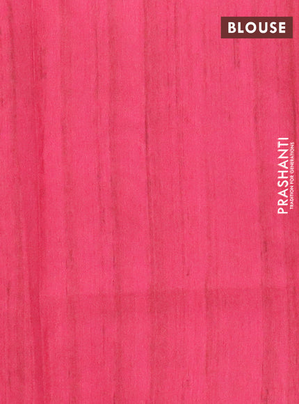 Semi tussar saree candy pink and beige with butta prints and madhubani printed pallu & border