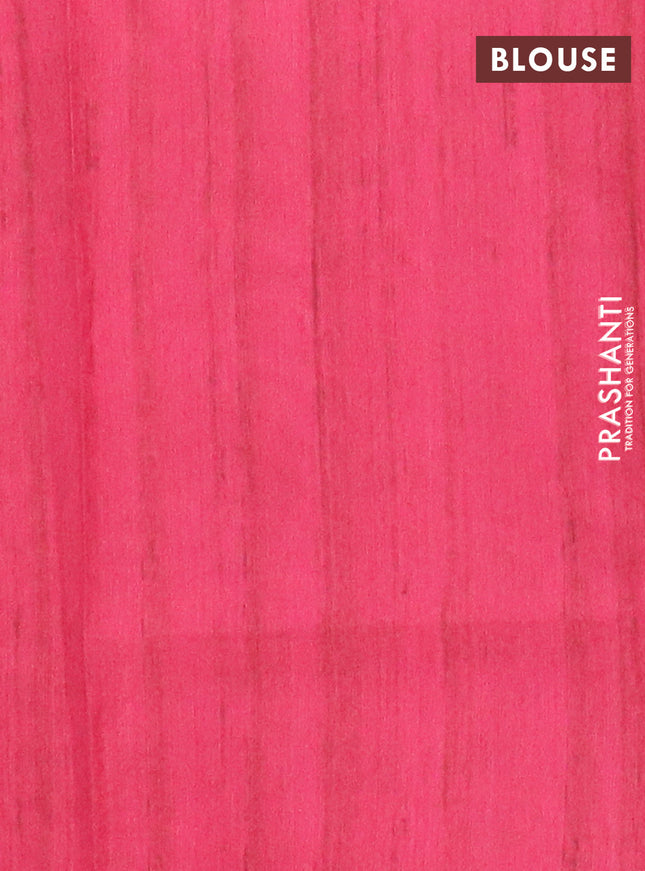 Semi tussar saree candy pink and beige with butta prints and madhubani printed pallu & border