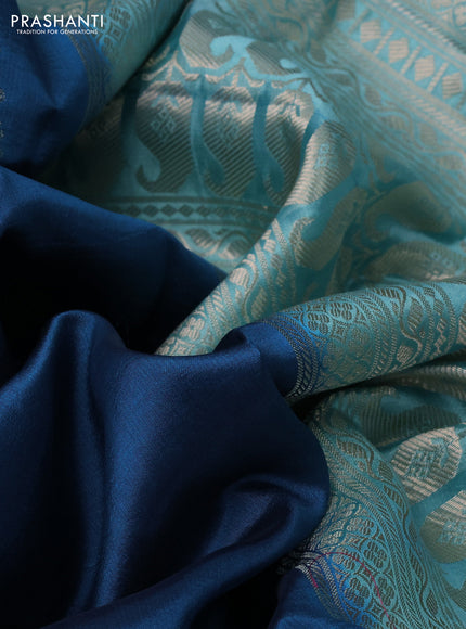 Banarasi poona silk saree peacock blue and teal blue with zari woven buttas and thread & zari woven border