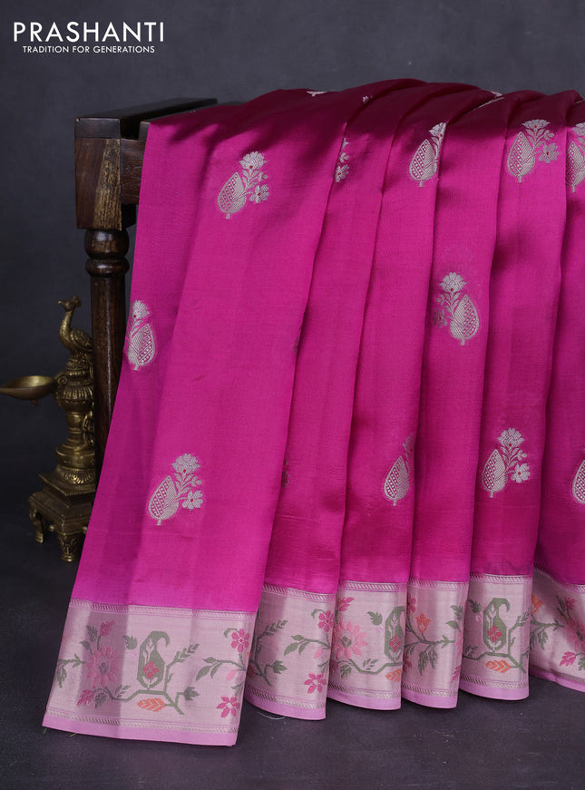 Banarasi poona silk saree pink and light pink with zari woven buttas and thread & zari woven border