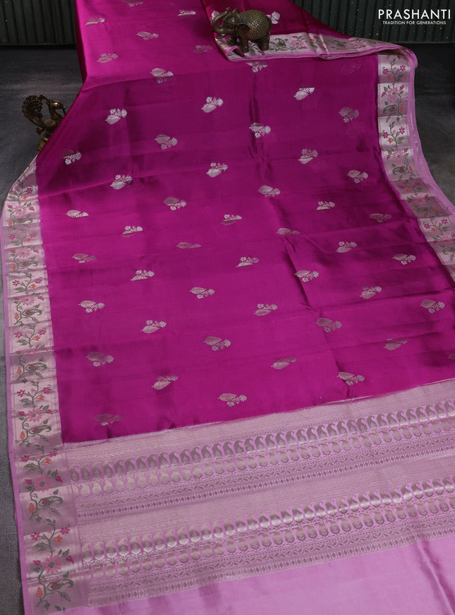 Banarasi poona silk saree pink and light pink with zari woven buttas and thread & zari woven border