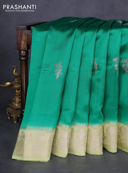 Banarasi poona silk saree green and pista green with zari woven buttas and floral zari woven border
