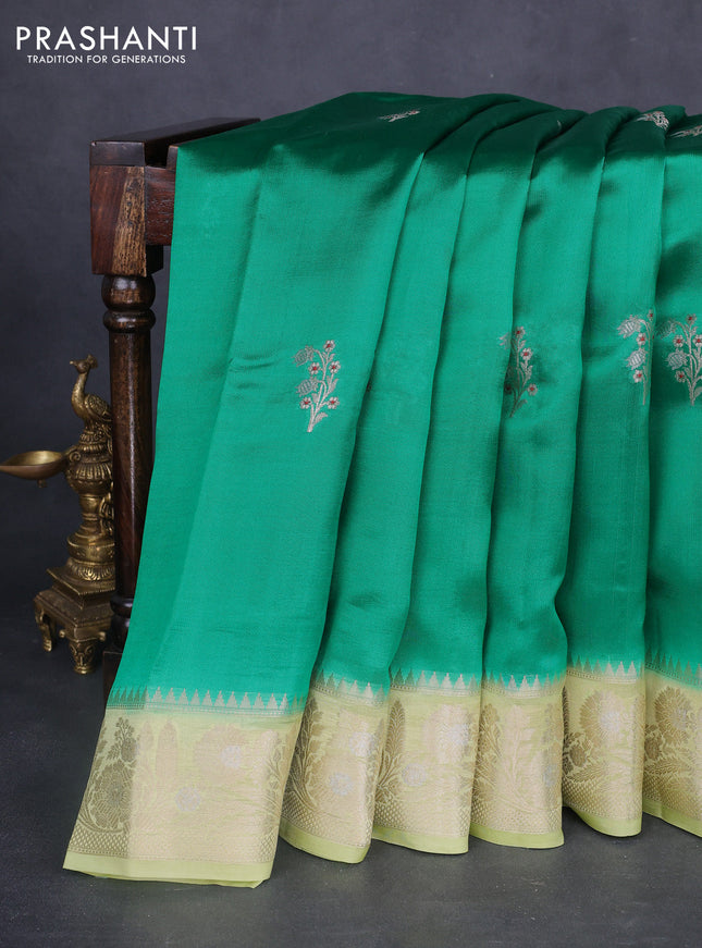 Banarasi poona silk saree green and pista green with zari woven buttas and floral zari woven border