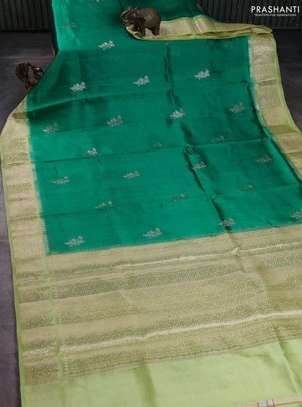 Banarasi poona silk saree green and pista green with zari woven buttas and floral zari woven border