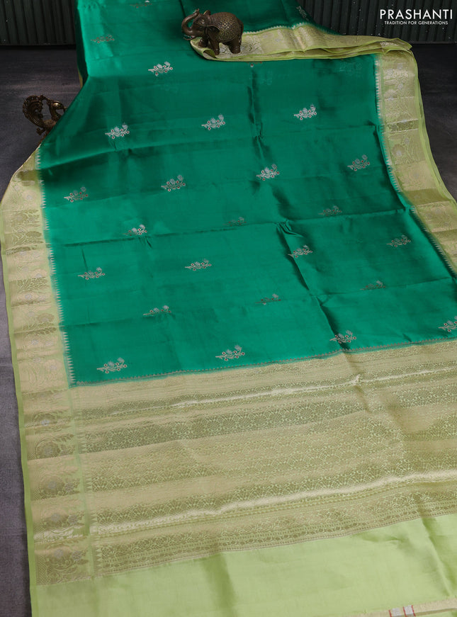 Banarasi poona silk saree green and pista green with zari woven buttas and floral zari woven border