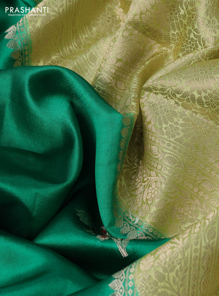 Banarasi poona silk saree green and pista green with zari woven buttas and floral zari woven border