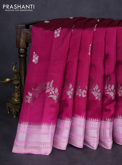 Banarasi poona silk saree magenta pink and light pink with zari woven buttas and zari woven border
