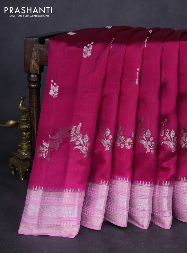 Banarasi poona silk saree magenta pink and light pink with zari woven buttas and zari woven border