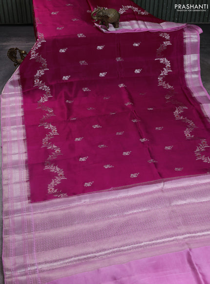 Banarasi poona silk saree magenta pink and light pink with zari woven buttas and zari woven border