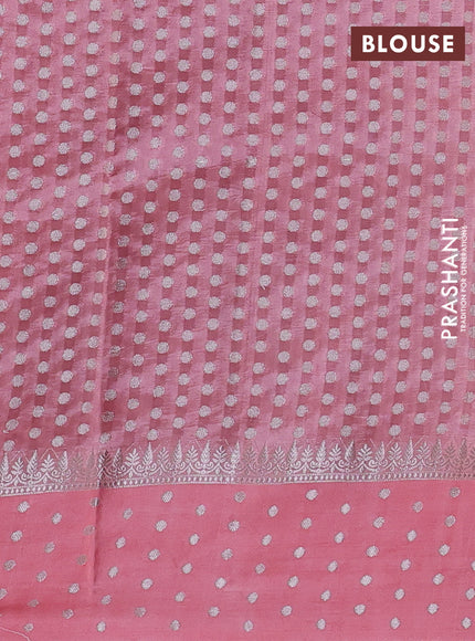 Banarasi poona silk saree blue and peach shade with allover silver zari weaves and silver zari woven butta border