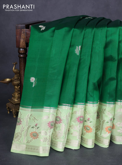 Banarasi poona silk saree green and pista green with floral zari woven buttas and long floral zari woven border
