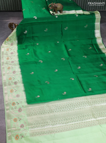 Banarasi poona silk saree green and pista green with floral zari woven buttas and long floral zari woven border