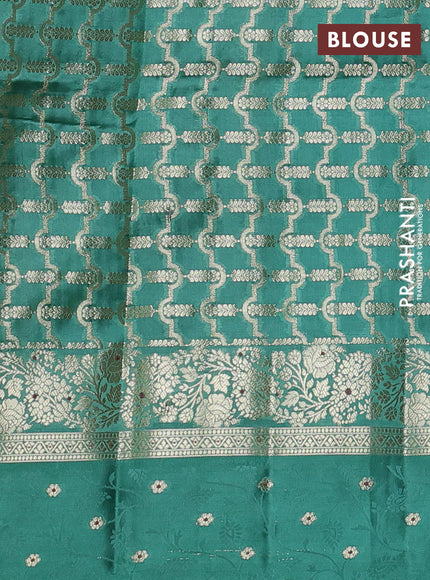 Poona silk saree teal green with floral zari woven buttas and zari woven self emboss border
