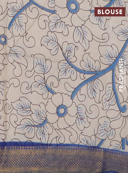Kalamkari semi silk saree maroon and blue with allover prints and mangalgiri border