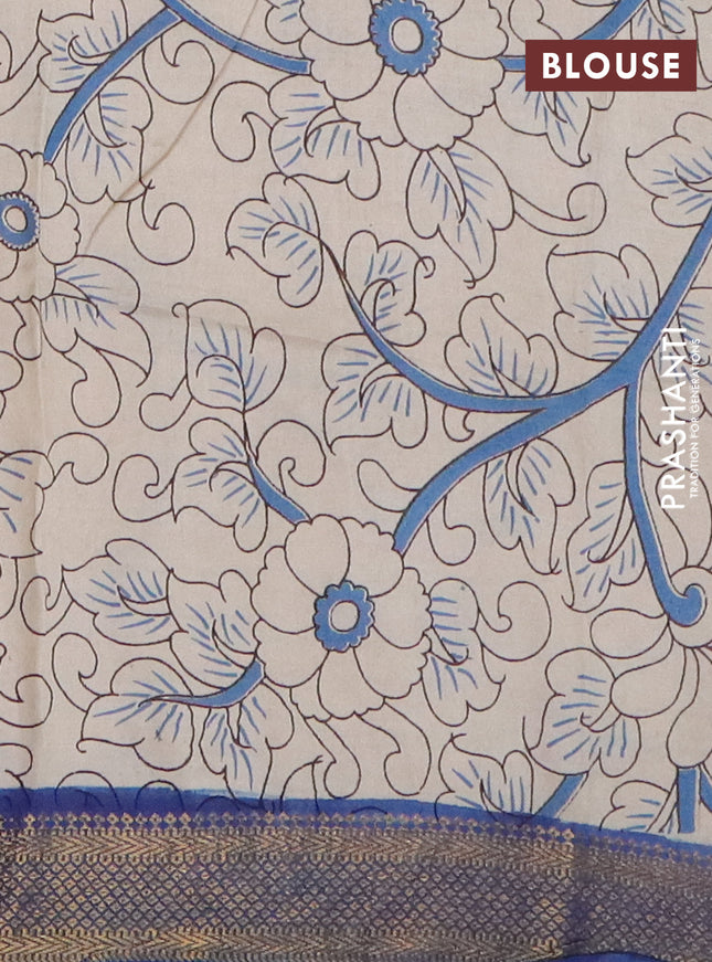 Kalamkari semi silk saree maroon and blue with allover prints and mangalgiri border