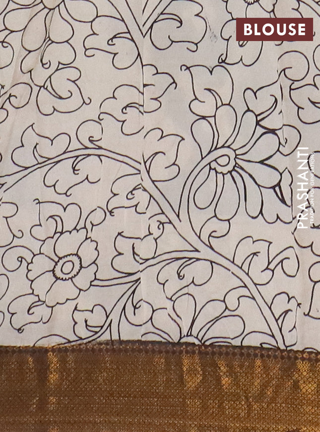 Kalamkari semi silk saree beige and black with allover prints and mangalgiri border