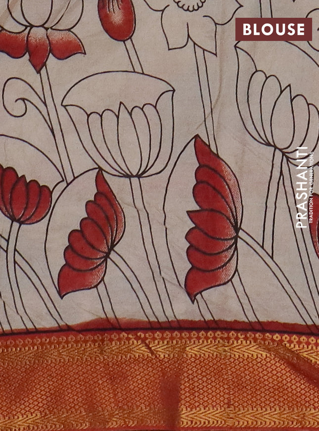 Kalamkari semi silk saree beige and rust shade with allover prints and mangalgiri border
