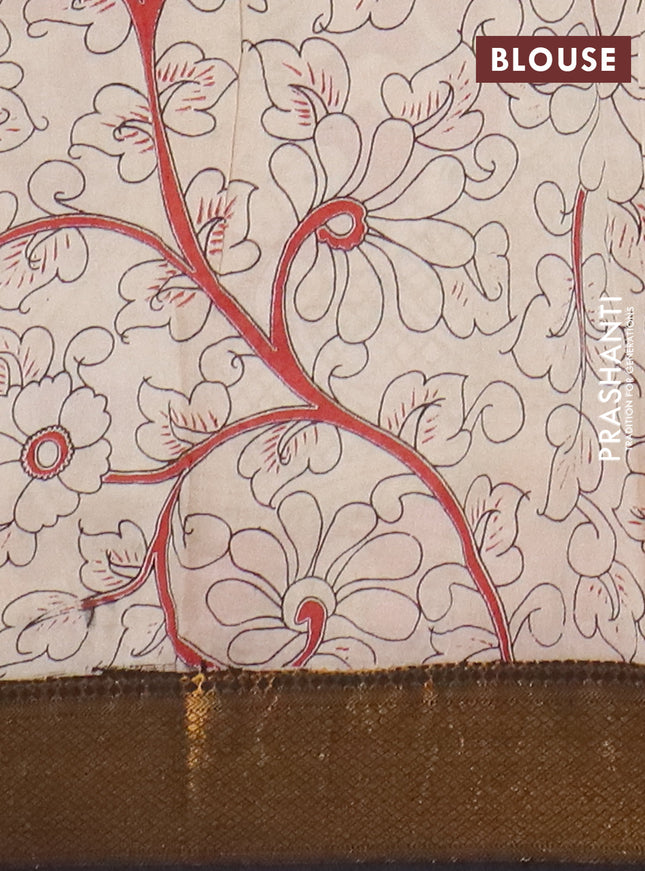 Kalamkari semi silk saree black with allover prints and mangalgiri border