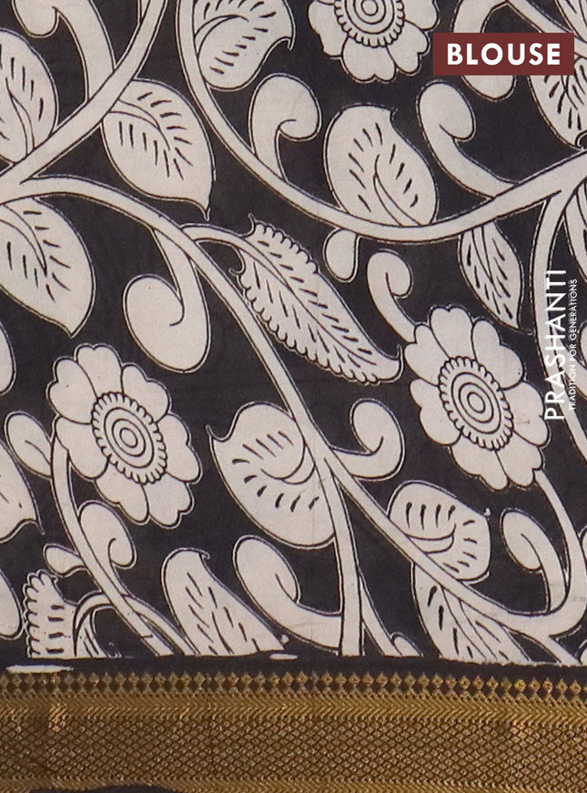 Kalamkari semi silk saree beige and black with allover prints and mangalgiri border