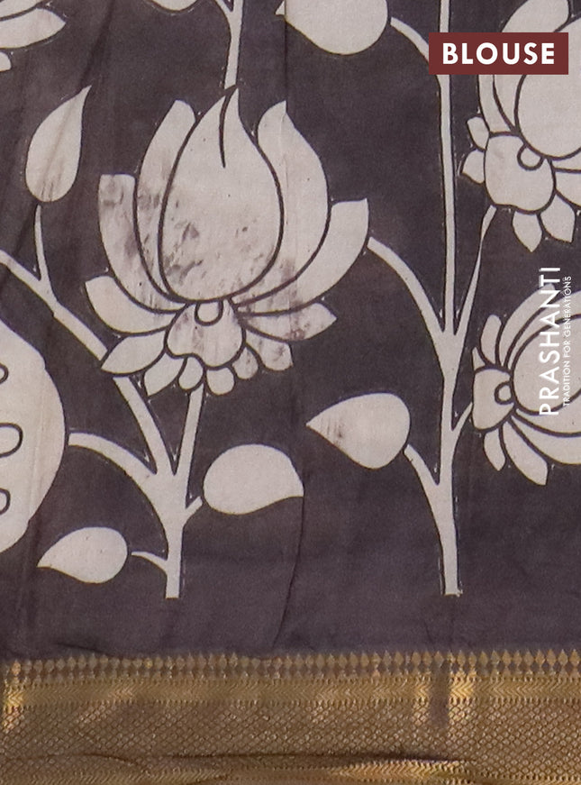 Kalamkari semi silk saree beige and brown with allover prints and mangalgiri border