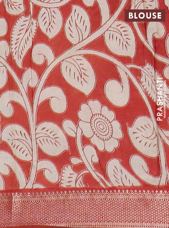 Kalamkari semi silk saree pink and rust shade with allover prints and mangalgiri border