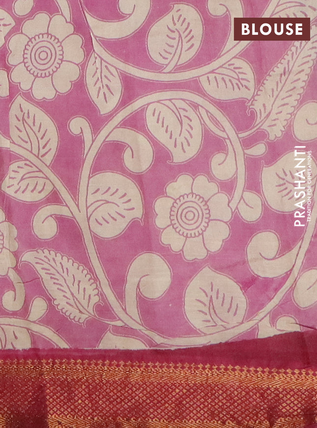 Kalamkari semi silk saree beige and maroon with allover prints and mangalgiri border