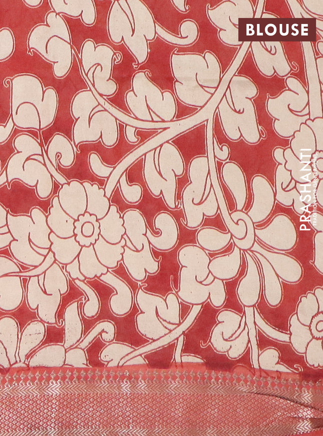 Kalamkari semi silk saree beige and rust shade with allover prints and mangalgiri border