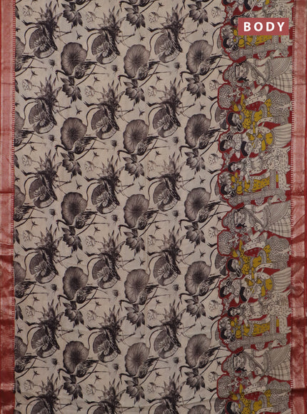 Kalamkari semi silk saree beige and rust shade with allover prints and mangalgiri border