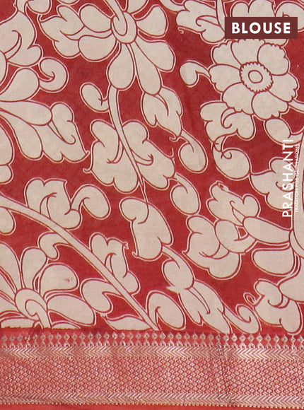 Kalamkari semi silk saree beige and rust shade with allover prints and mangalgiri border
