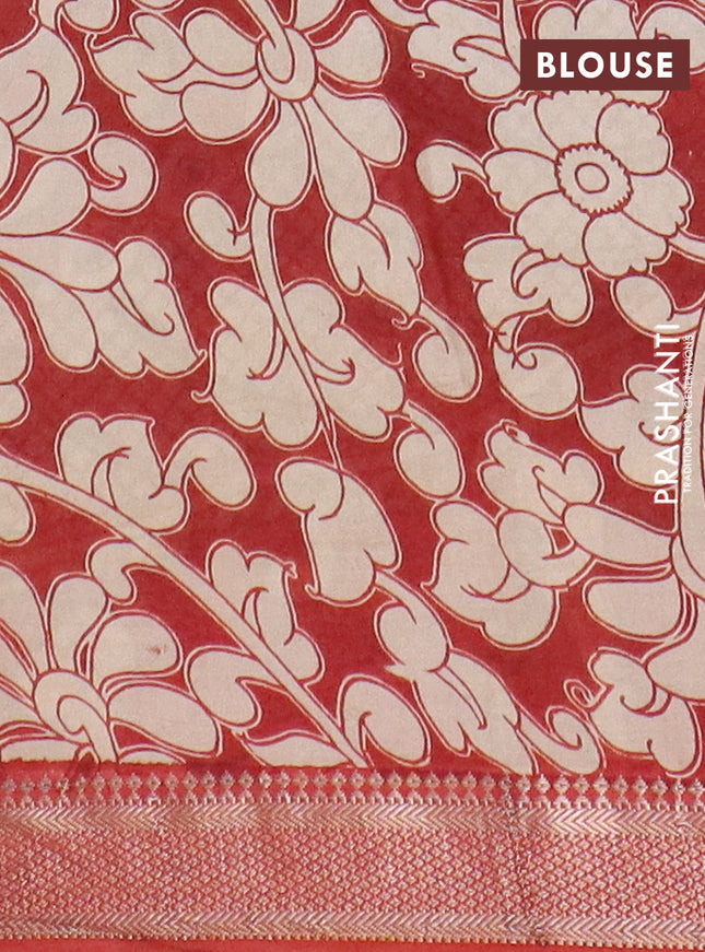 Kalamkari semi silk saree beige and rust shade with allover prints and mangalgiri border