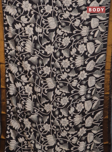 Kalamkari semi silk saree black with allover prints and mangalgiri border