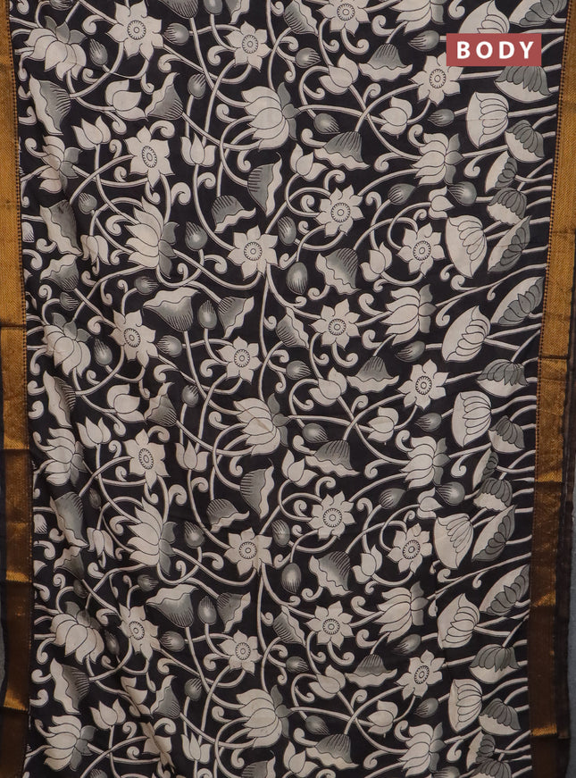Kalamkari semi silk saree black with allover prints and mangalgiri border