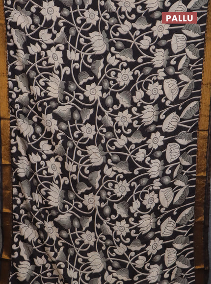 Kalamkari semi silk saree black with allover prints and mangalgiri border