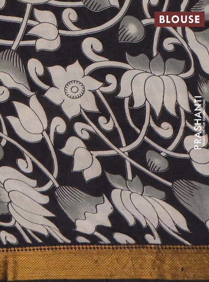 Kalamkari semi silk saree black with allover prints and mangalgiri border