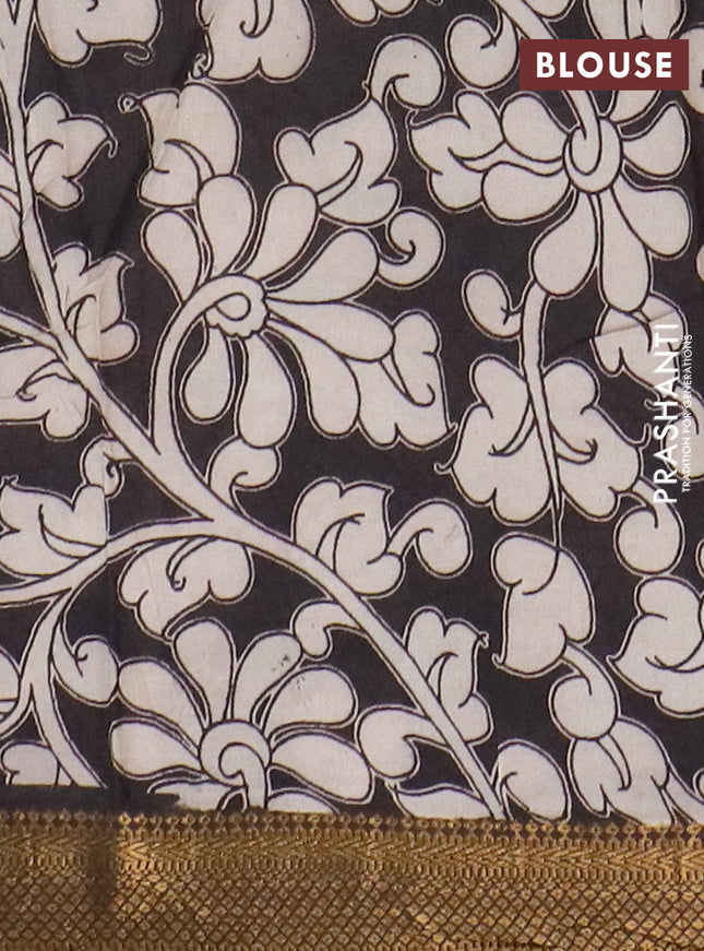 Kalamkari semi silk saree beige and black with allover pichwai butta prints and mangalgiri border