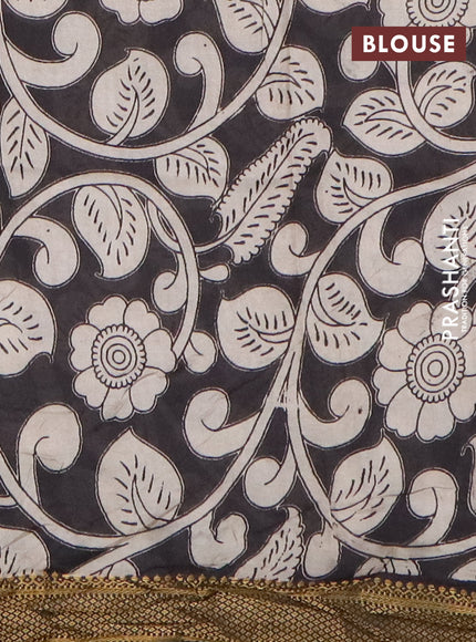 Kalamkari semi silk saree beige and black with allover prints and mangalgiri border
