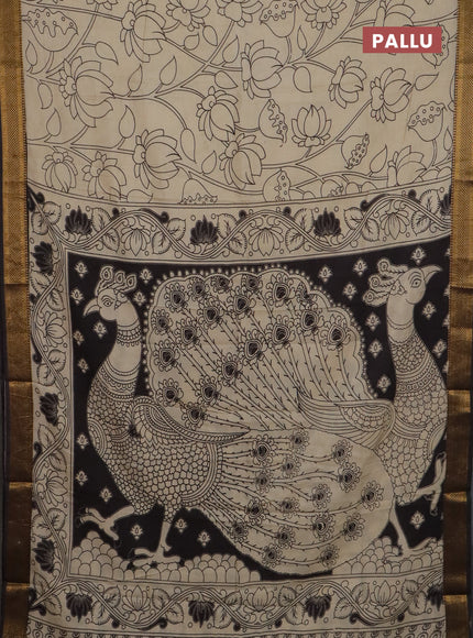Kalamkari semi silk saree beige and brown with allover prints and mangalgiri border