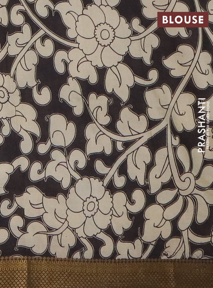 Kalamkari semi silk saree beige and brown with allover prints and mangalgiri border