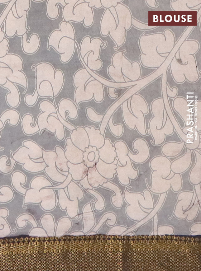 Kalamkari semi silk saree beige brown and black with allover prints and mangalgiri border