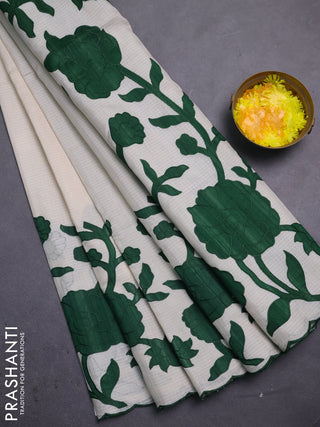 Kota saree beige and green with floral applique work