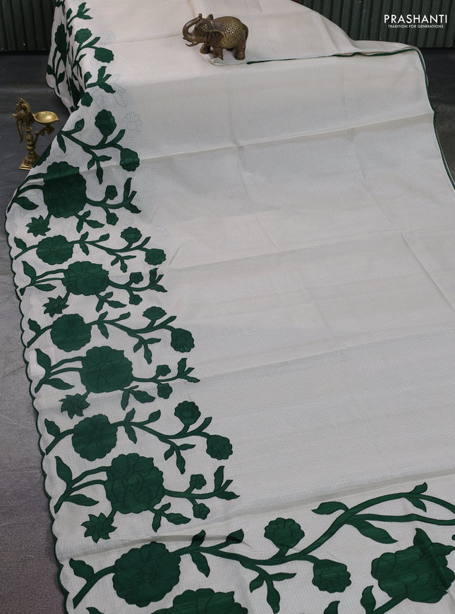 Kota saree beige and green with floral applique work Return 6 sarees