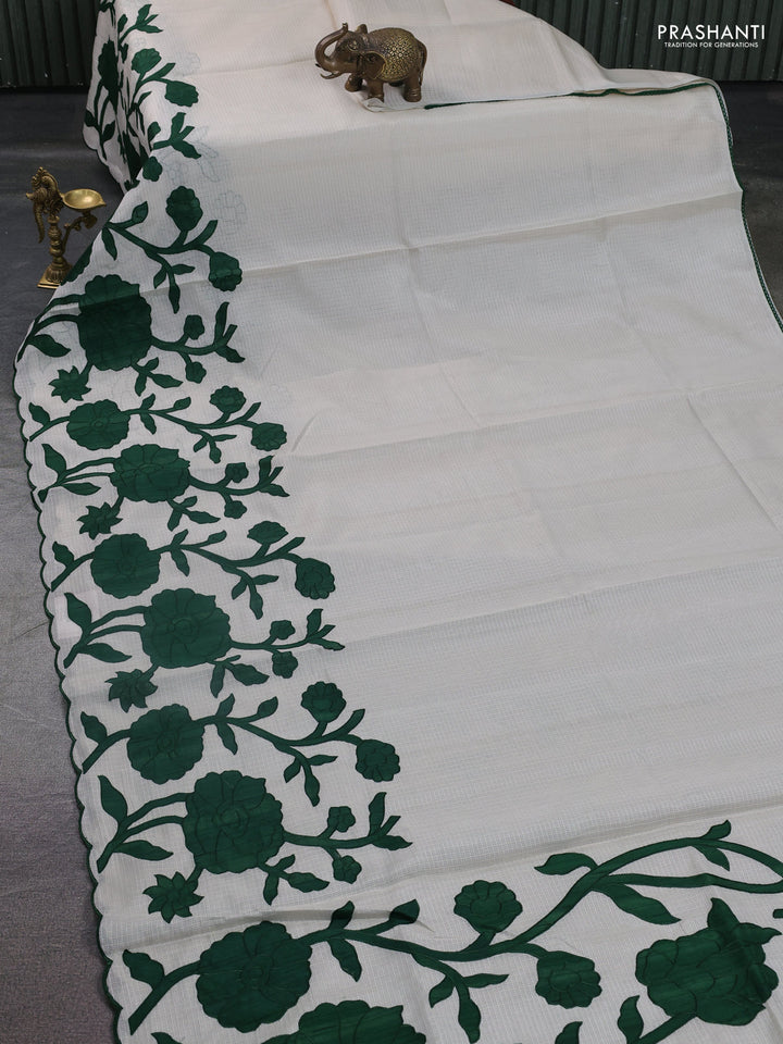 Kota saree beige and green with floral applique work