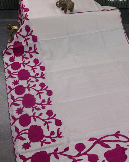 Kota saree beige and purple with floral applique work