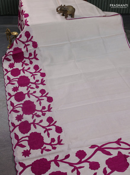 Kota saree beige and purple with floral applique work
